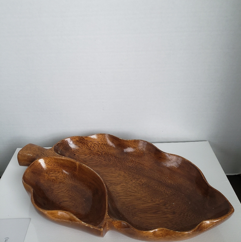 monkey pod wood taro leaf serving dish from Hawaii